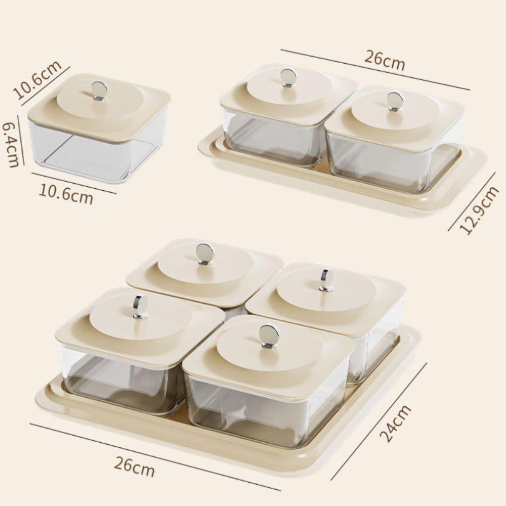 Wood Grain Snack Storage Box with Tray & Lid 2/4 Jars Coffee Table Dessert Plate Square Dustproof Nuts Candy Fruits Organizer