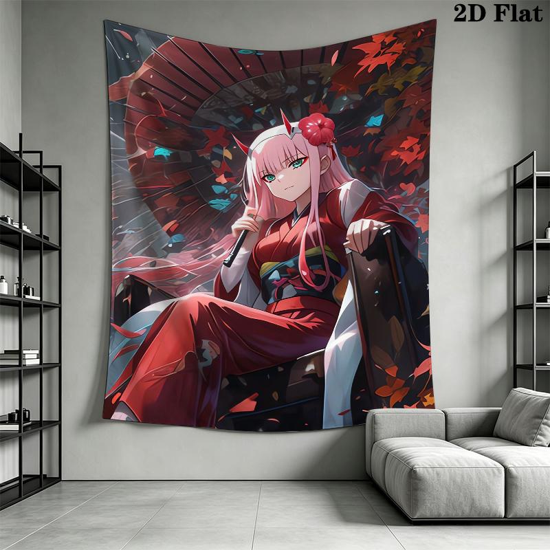 Darling in the Franxx 02 Wall Tapestry Aesthetic Wall Hanging Printed Fabric Blanket Decorative Tapestries for Bedroom Living Room Home Decor