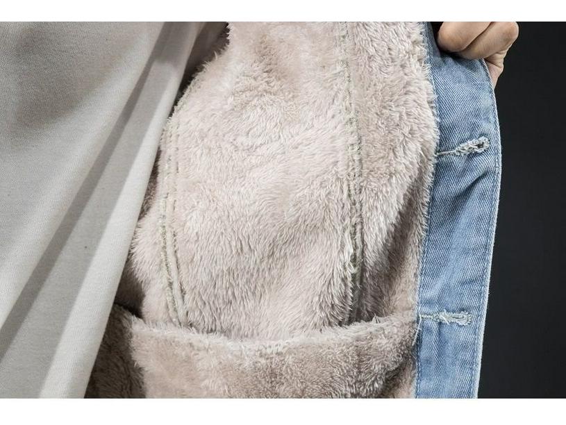 Pánská džínová bunda v korejském stylu - Trendy, zesílená, hřejivá podzimní/zimní bunda se sametovou podšívkou