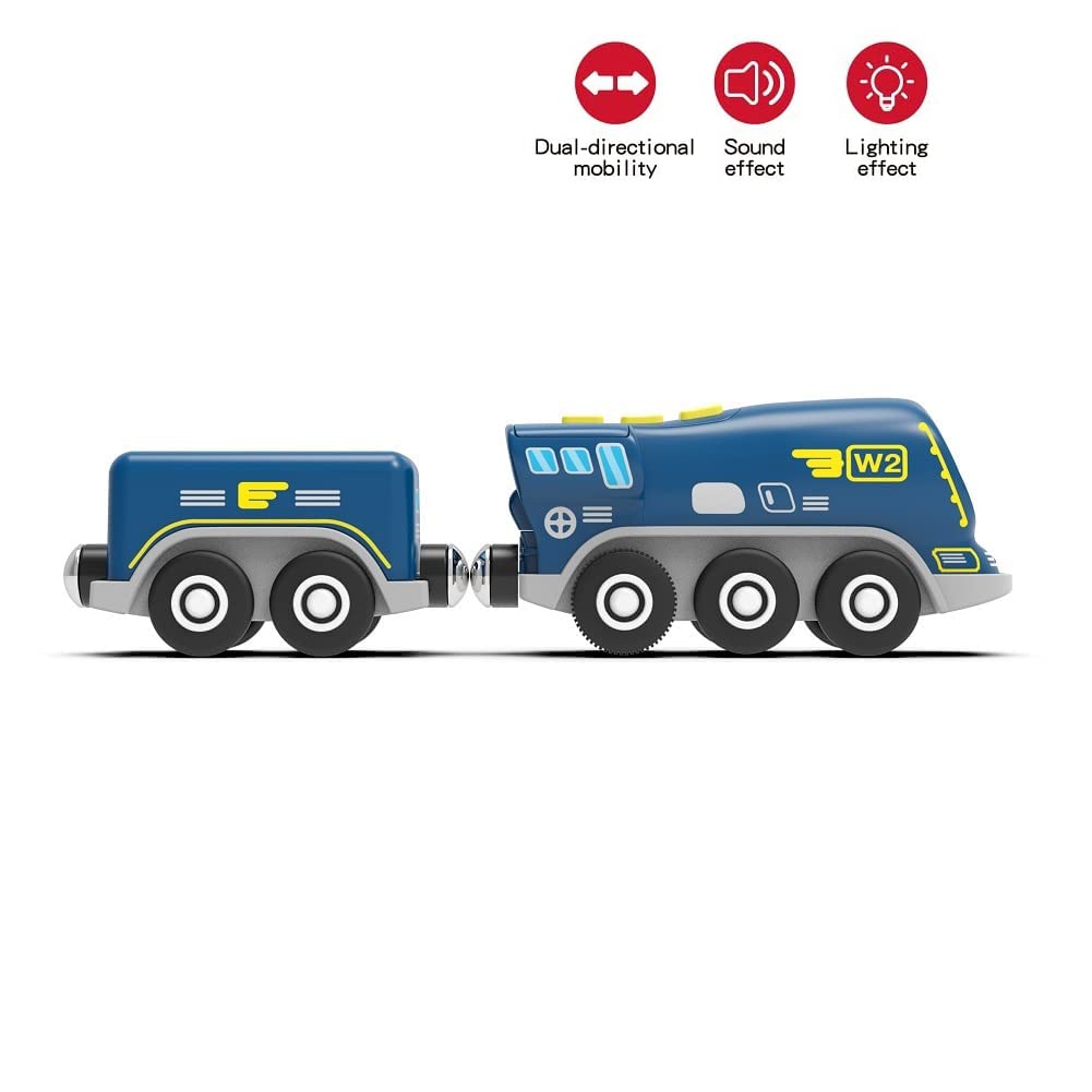 TOPLIVING Wooden Train Track Accessories Battery-Operated Locomotive with Magnetic Connection Compatible with Thomas, Brio, and Chuggington