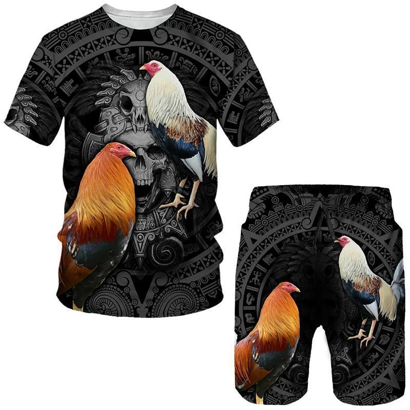 Men's 3D Printed Sports Two-Piece Set O-Neck T-Shirt Colorful Animal Prints Casual Fitness Short Sleeve Tops Shorts