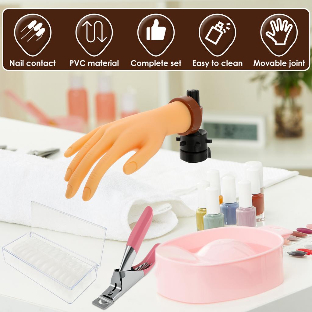 Nail Training Fake Hand Adjustable Acrylic Nail Mechanical Practice Dummy Finger with Finger Base for Nail Art Beginner Practice