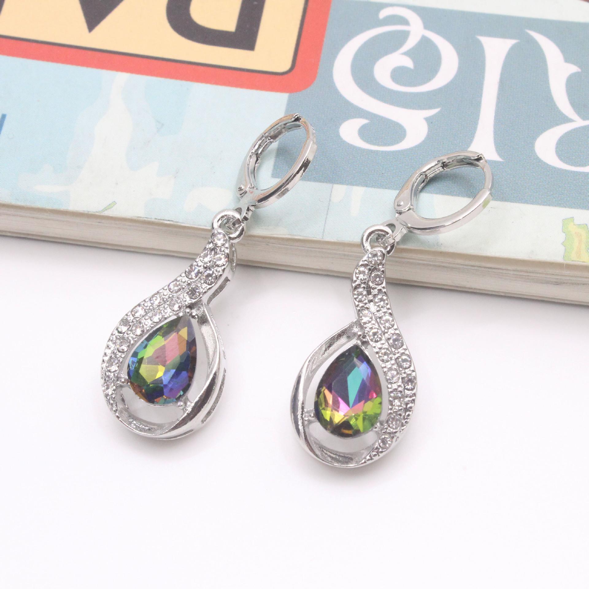 Seven-Color Rainbow Topaz Diamond Inlaid Drop Earrings for Women