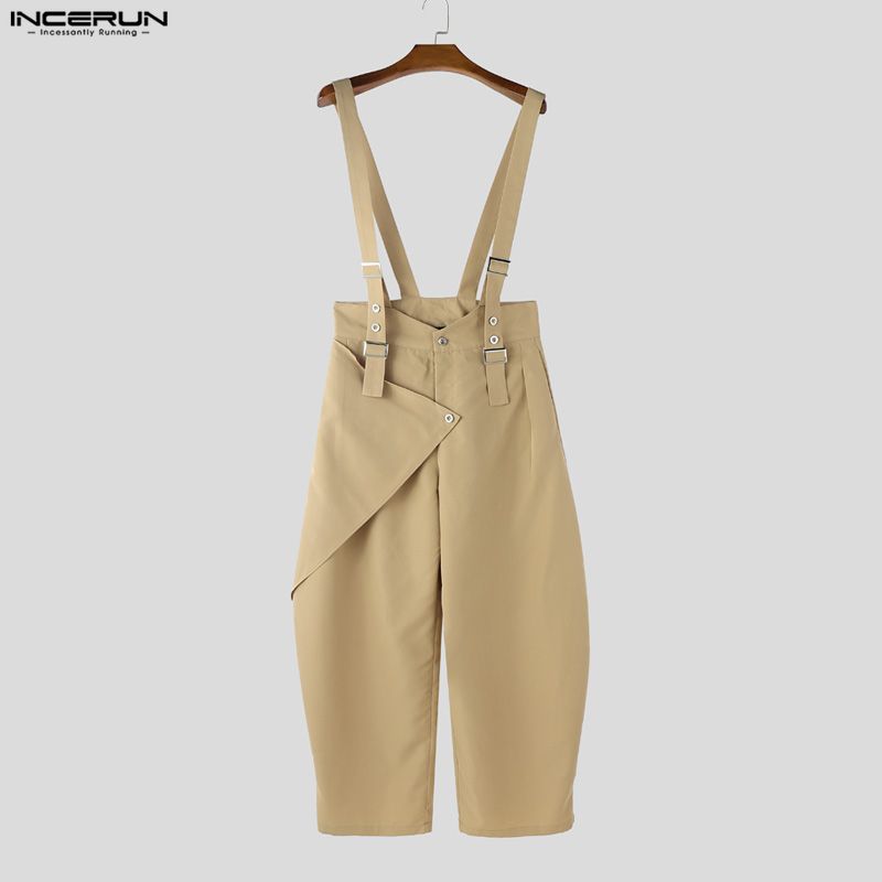 INCERUN Summer Men Sleeveless Strap Layers Casual Loose Suspender Overalls Bib Pants