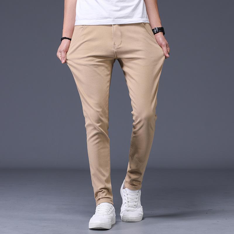 

Spring And Summer Fashion Versatile Casual Pants For Young Men Slim Fit Stretchy Pure Cotton Skinny Pants Trendy Men S Trousers 28 хаки