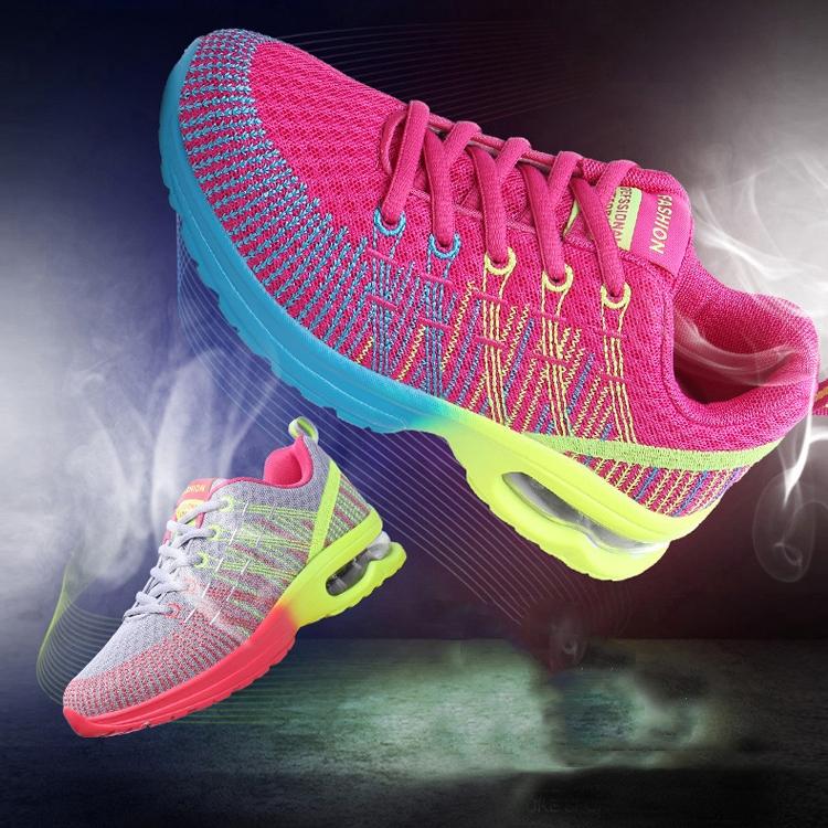 Women Spring Autumn Flyknit Court Shoes Casual Lace Up Outdoor Breathable Sports Shoes Anti Slip Height Increasing Air Cushion Running Shoe 35-42