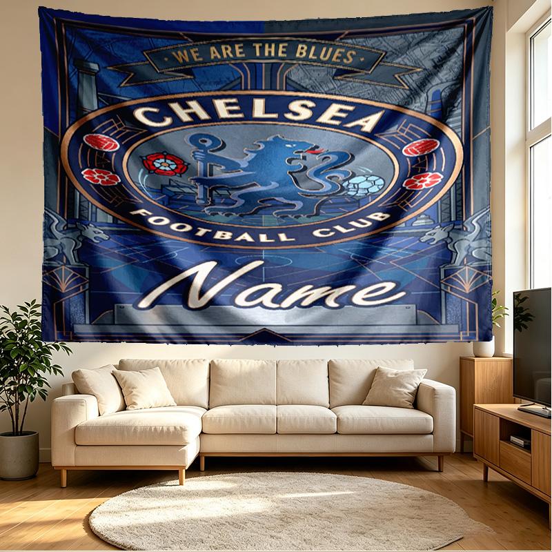Custom Name Personalized Chelsea Football Club Print Tapestry, Wall Art Decor, Bedroom, Dorm, Apartment, LivingRoom, Party Backdrop, Gift for Birthday