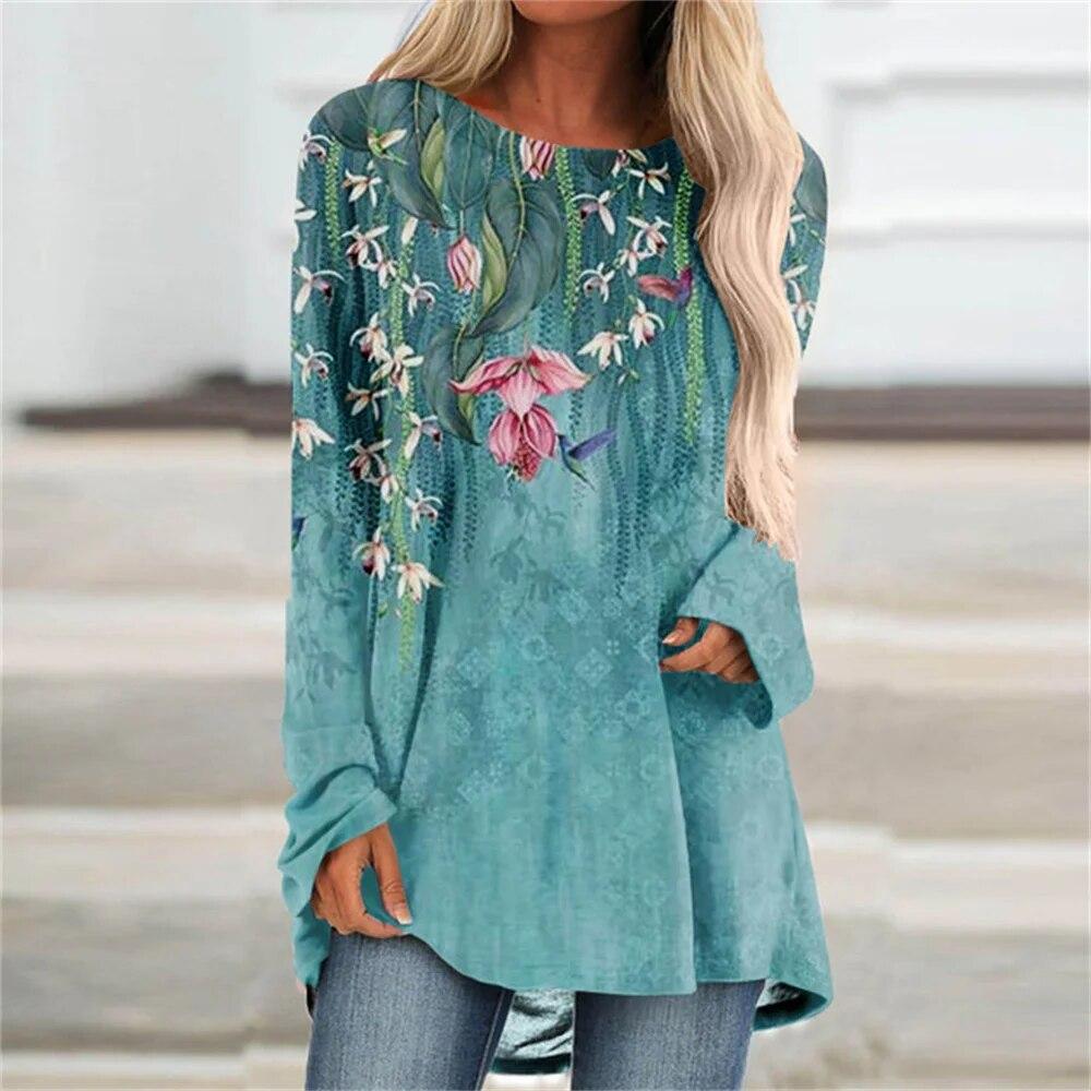 Floral 3d Print T-shirts Women Fashion T-shirt Long Sleeve Tops Tees Summer Long Tops Ladies Camisetas Butterfly Tshirt Girl