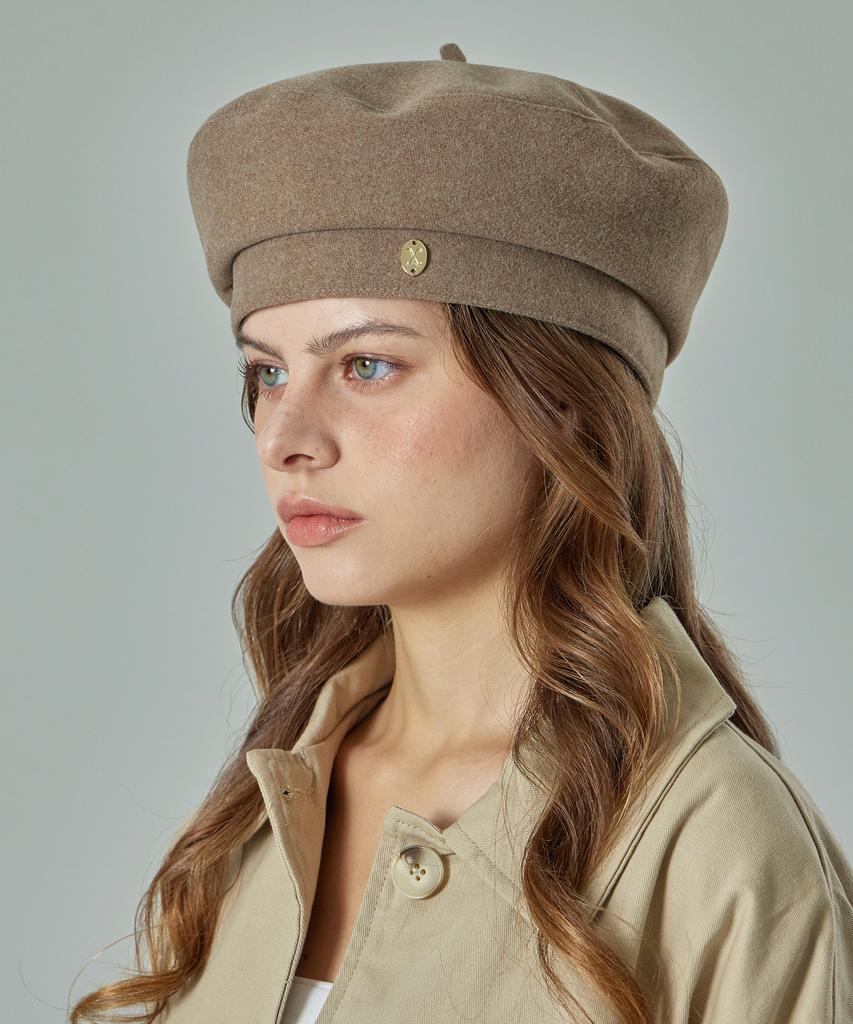 Bajal Va Curved Oval Metal Blended Beret Mocha Brown
