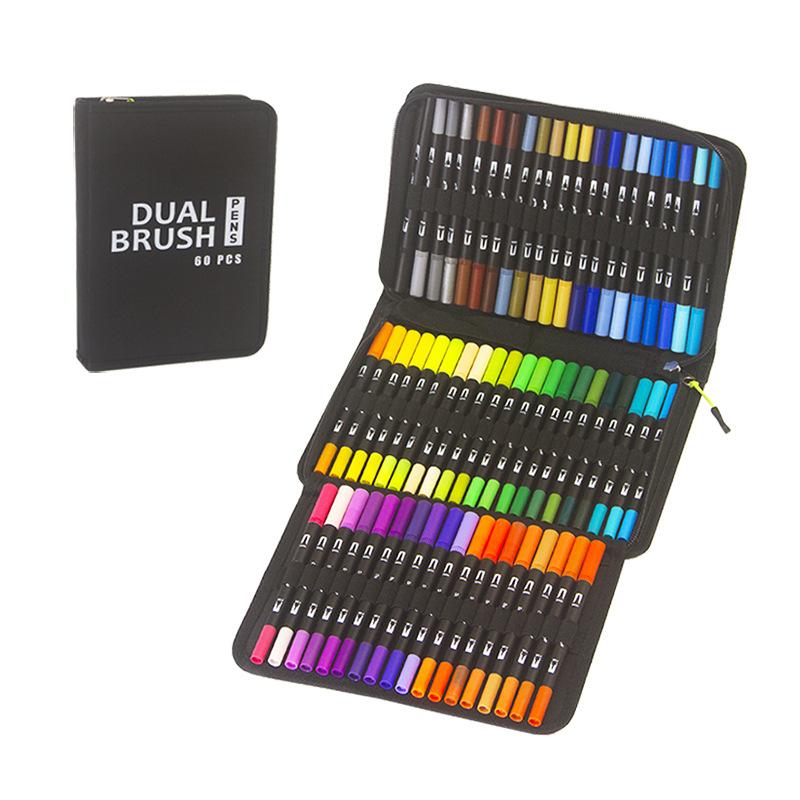 60pcs Journal Planner Pens Dual Brush Markers Colored Pencil for Writing Note Taking Calendar Coloring Art Office School Supplie