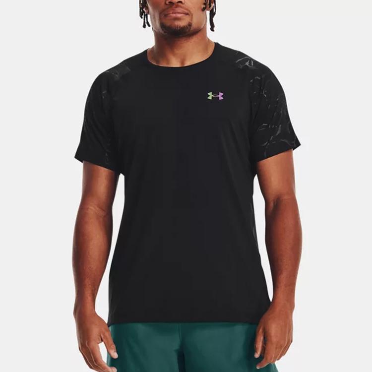 Under Armour Rush Series Solid Color Embossed Training Sports Round Neck Short Sleeve T-Shirt Men Tops Black 1376790-001