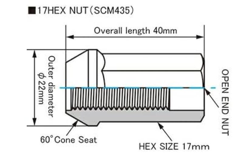 Wheel Through Racing Nuts 17HEX M12 Black KRN1BK4P KYO-EI (Kyoei Sangyo) P1.5 4-Pack