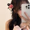 1pc pink-white faux rose hairpin, U-shape for buns/updos. Perfect for weddings, parties & daily wear in spring/summer