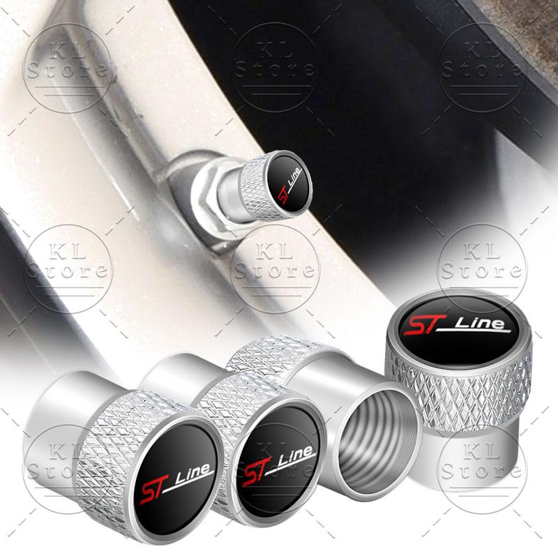 4Pcs Auto Exterior ST Line Logo Metal Wheel Tire Valve Caps Stem Case Dust Covers For Ford Focus Mk3 Mk5 Fiesta Ecosport Mondeo