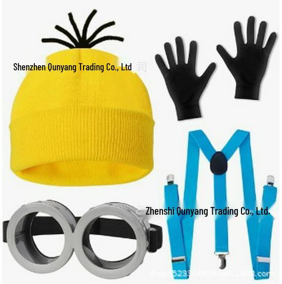 Minion-inspiriertes Strickmützen- und Handschuh-Set mit Brille und Netzrock Kostümzubehör