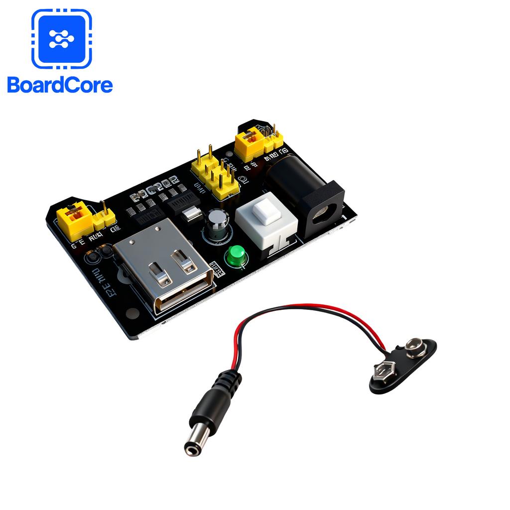 1-5set NEW 3.3V 5V MB102 Solderless Breadboard Power Supply Module 9V Battery Clip Power Cable 2.1x 5.5mm Male DC Jack Plug