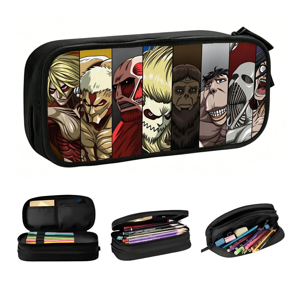 Attack On Titan Female Armored Colossal Kawaii Pencil Cases Girl Boy Large Capacity Jaw Beast Cart Pencil Bag Student School
