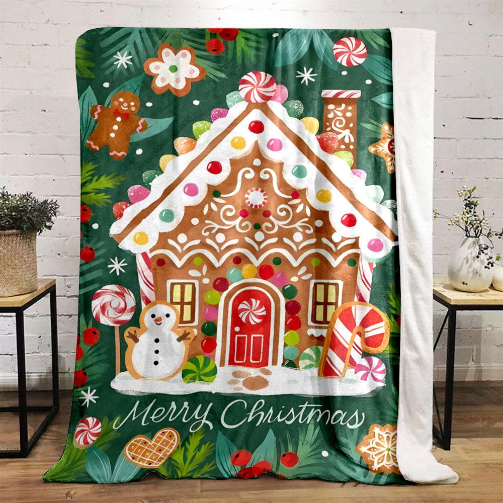 Gingerbread House Snowman Christmas Blanket Bedroom Blanket for Livingroom Couch Lunch Break Soft Throw for Friend's Festival Gift