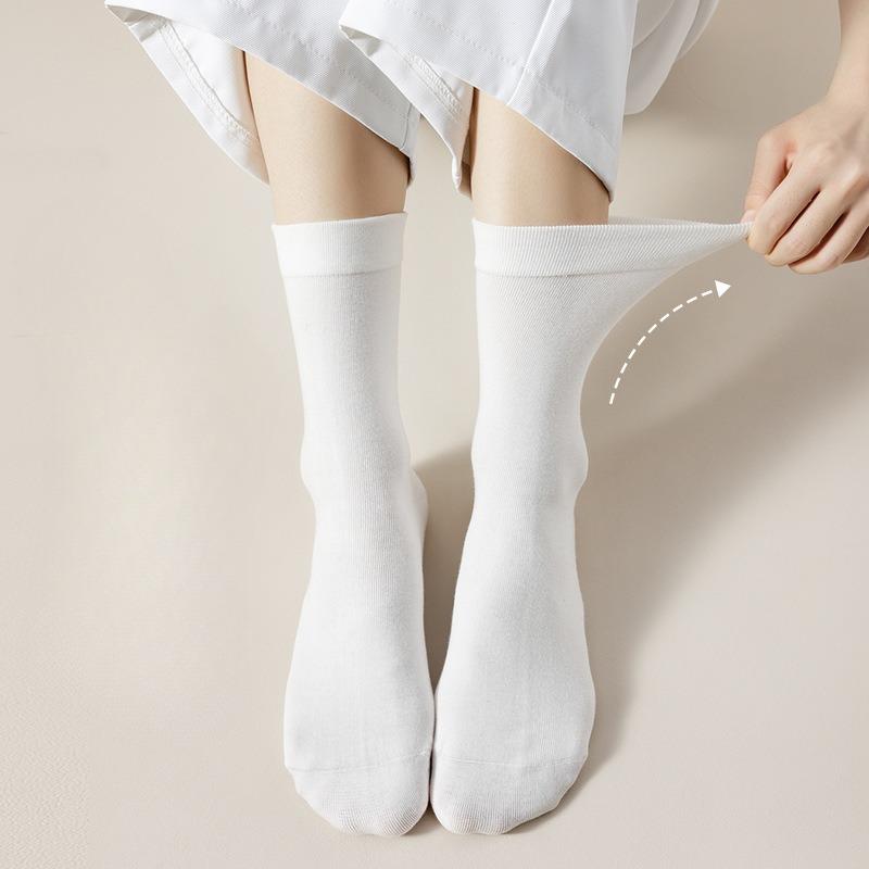 Damen Mid-Calf Socken für Frühling und Herbst, Dünne einfarbige schweißabsorbierende lange Baumwollsocken, Schwarz Sport Damen Nahtlose Socken