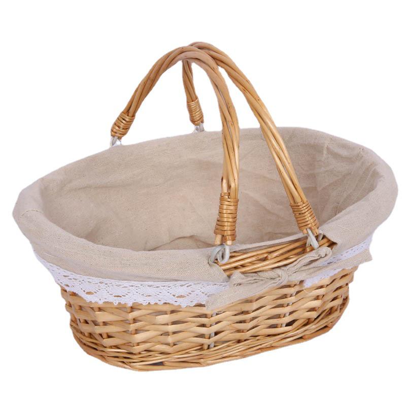 Woven Wicker Picnic Basket Handbag with Handle - Pastoral Style Fruit Storage E18