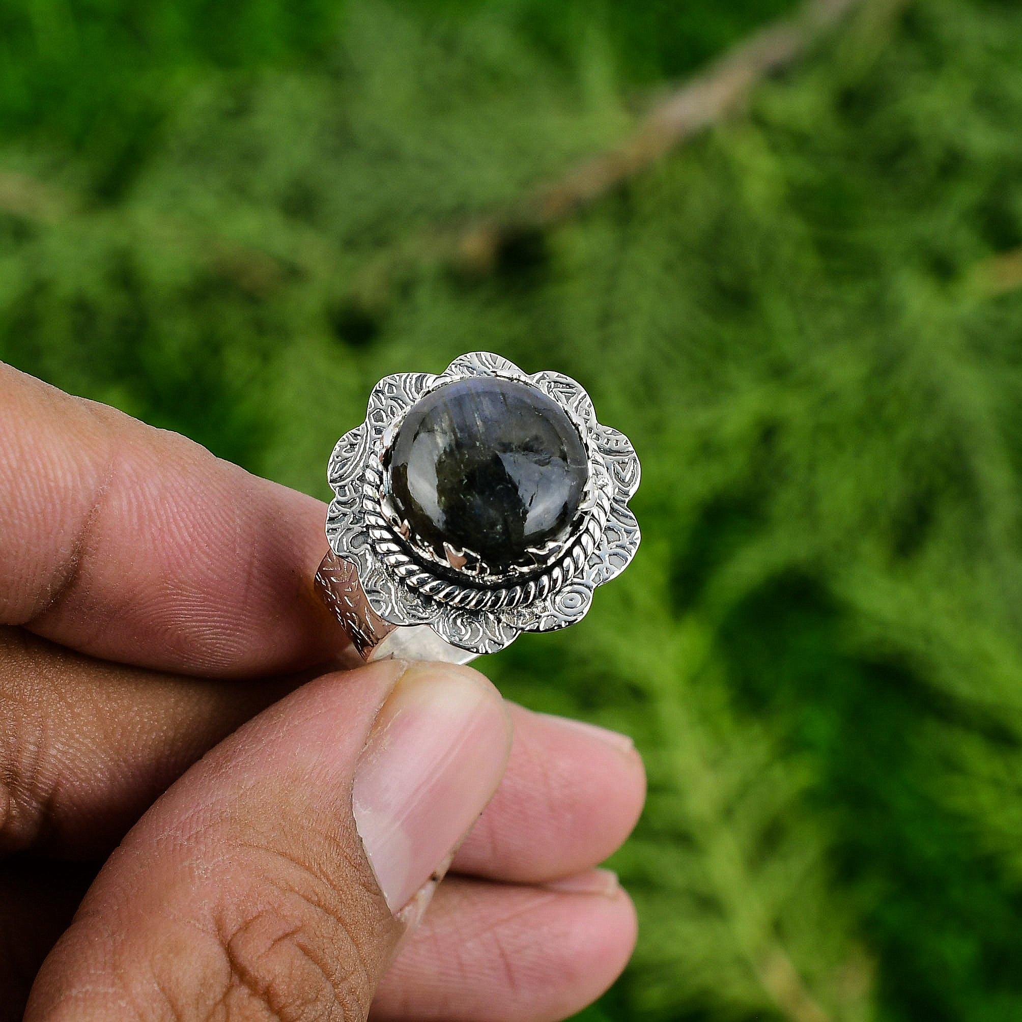 

Натуральный Лабрадорит Камень Обещание Синий Регулируемое Кольцо 925 Стерлинговое Серебро Adjustable