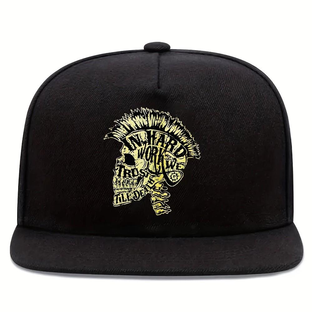 In Hard Work We Trust Skull Punk Mohawk Baseball Cap Polyester Adjustable Streetwear Snapback Hat for Unisex One Size