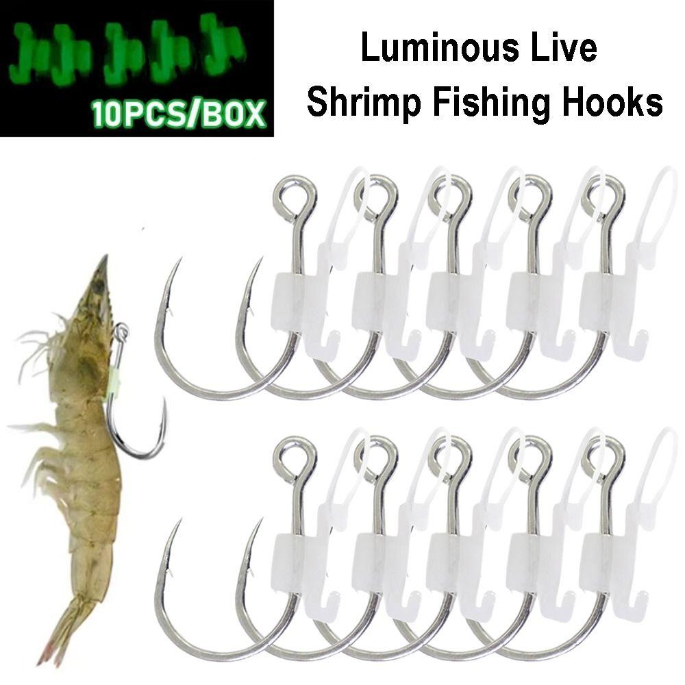 10Pcs High Strength Luminous Live Shrimp Fishing Hooks Heavy Duty Fishing Fixed Hooks  Live Bait