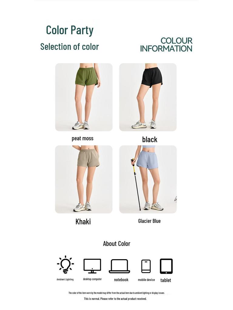 Women's Two-in-One Cooling Sports Shorts with Anti-Exposure Pocket & Back Waist Towel Loop for Yoga & Fitness.