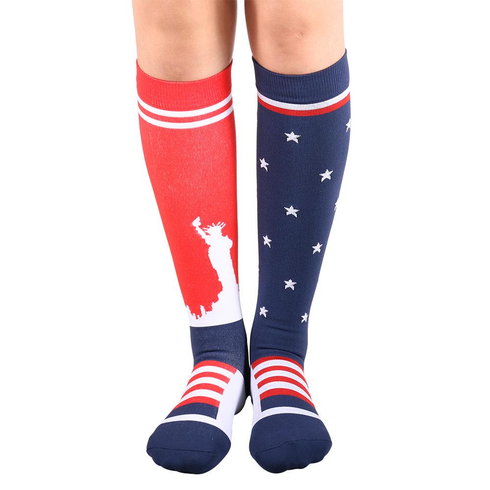 New Elastic Men and Women Straight Compression Sport Socks Flag Stars Pattern Striped Socks Running Outdoor Knee High Socks