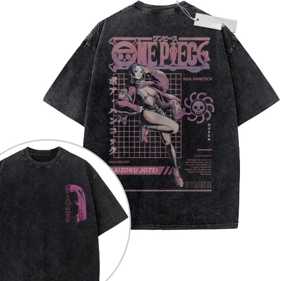 

Unisex Black Washed Vintage T Shirt One Piece Boa Hancock Pirate Queen High Quality Fabric for Fitness Casual Shopping M