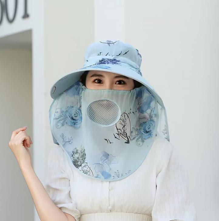 Hat Women'S Summer Thin Outdoor Sun Hat Mouth Mask Anti-Ultraviolet Work Sun Hat Cover Face Tea Picking Sun Hat