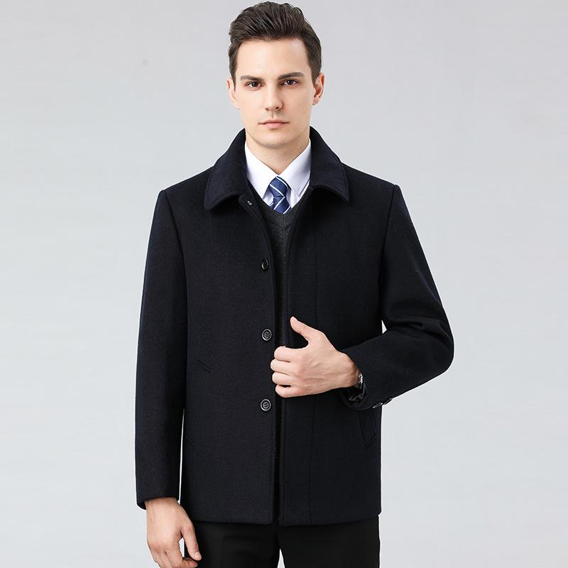 Autumn and winter new wool coat men's middle-aged and elderly cashmere woolen jacket lapel loose daddy thickened coat