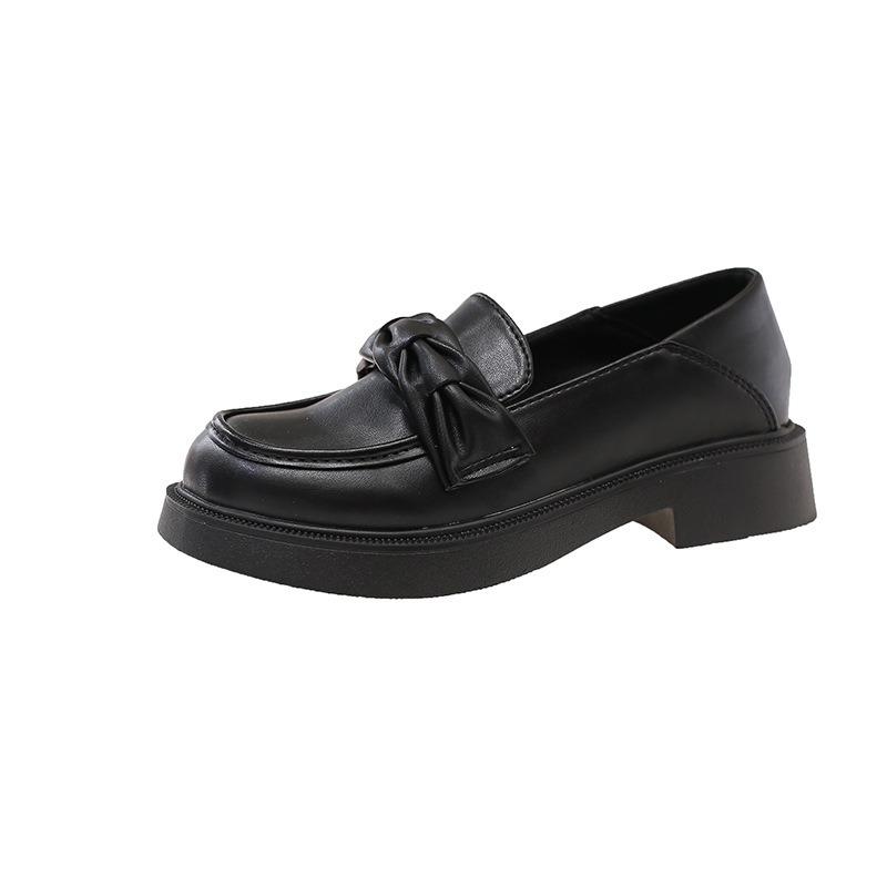 

Британские маленькие кожаные туфли женские осенние новые неглубокие туфли-лодочки женские на среднем каблуке удобные на одной педали повседневные женские 40 чёрный