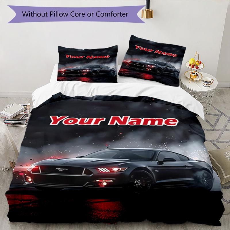 3PC Custom Name Night Mustang Bedding Set Printed Bedding Set Duvet Cover Closure Includes 1 Duvet Cover & 2 Pillowcases for All Seasons Bedroom