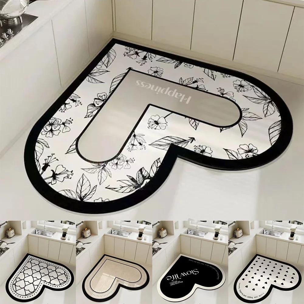 Heart-shaped Diatom Mud Kitchen Non-slip Mat Washable Absorbent Soft Bathroom Carpet Home Living Room Bedroom Decorative Mat