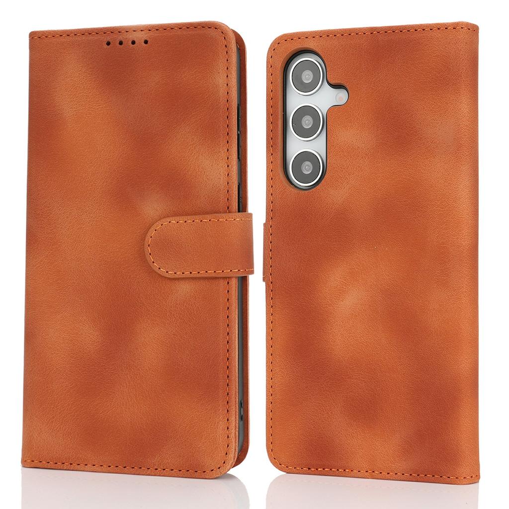 For Samsung Galaxy S25+ Wallet Case Double Folded Edge Skin Touch PU Leather Flip Phone Cover