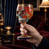 Gothic Skull Wine Chalice Glass, Hand Painted Skeleton Goblet, Day Halloween Glass Decoration of The Dead Decor, Unique Bar Gift for Themed