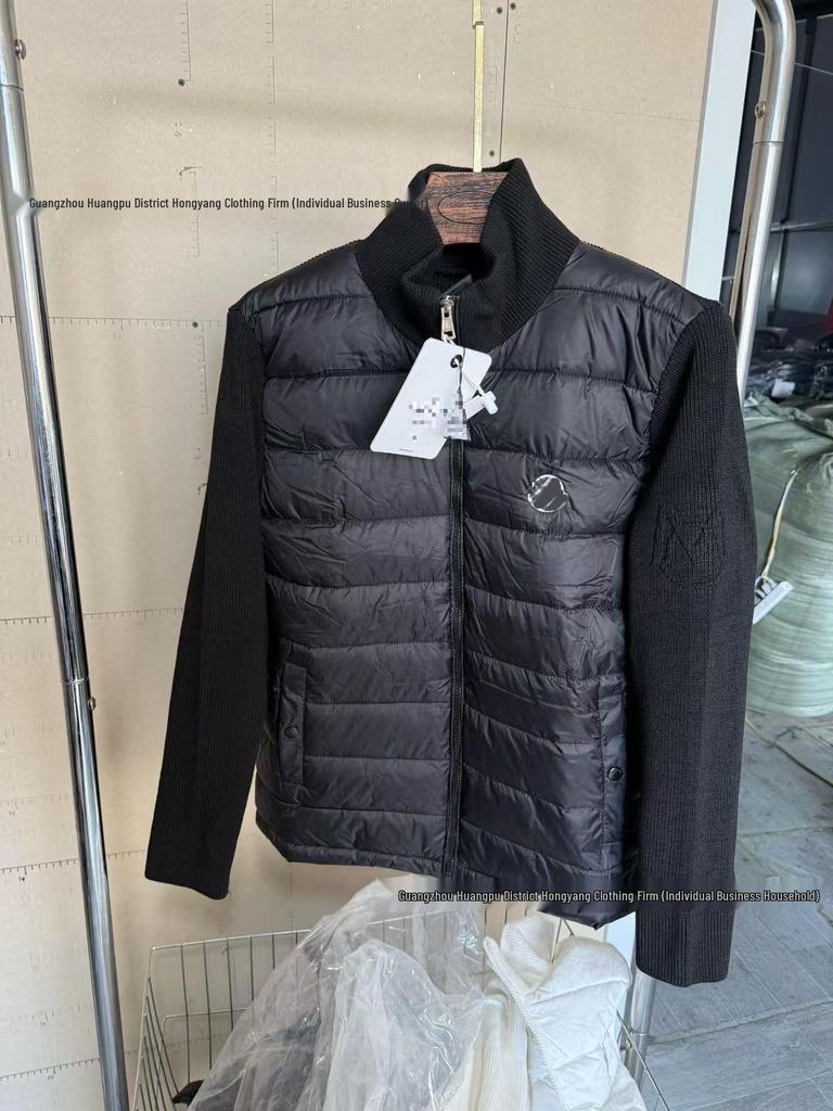 2025 M Brand Knitted Patchwork Hooded Down Jacket – White Duck Down, Unisex Casual Cardigan Style