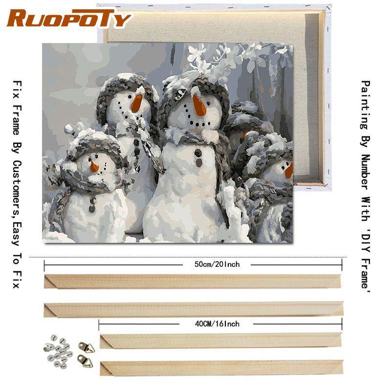 Ruopoty 5D DIY Picture By Numbers Winter Landscape Wall Art HandPainted Unique Gift Paint By Number Snowman Christmas Gift