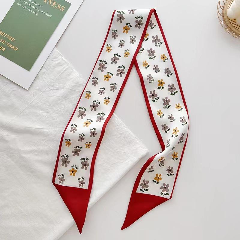 Small White And Tender Green Silk Scarf For Women, Thin Streamer, Headband, Hair Tie, Bag Decoration Long