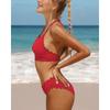 CHARMLEAKS Women's Two Piece Bikini Set Halter Neck Padded Wavy Edge Hollow Out Swimsuit Solid Swimmingwear