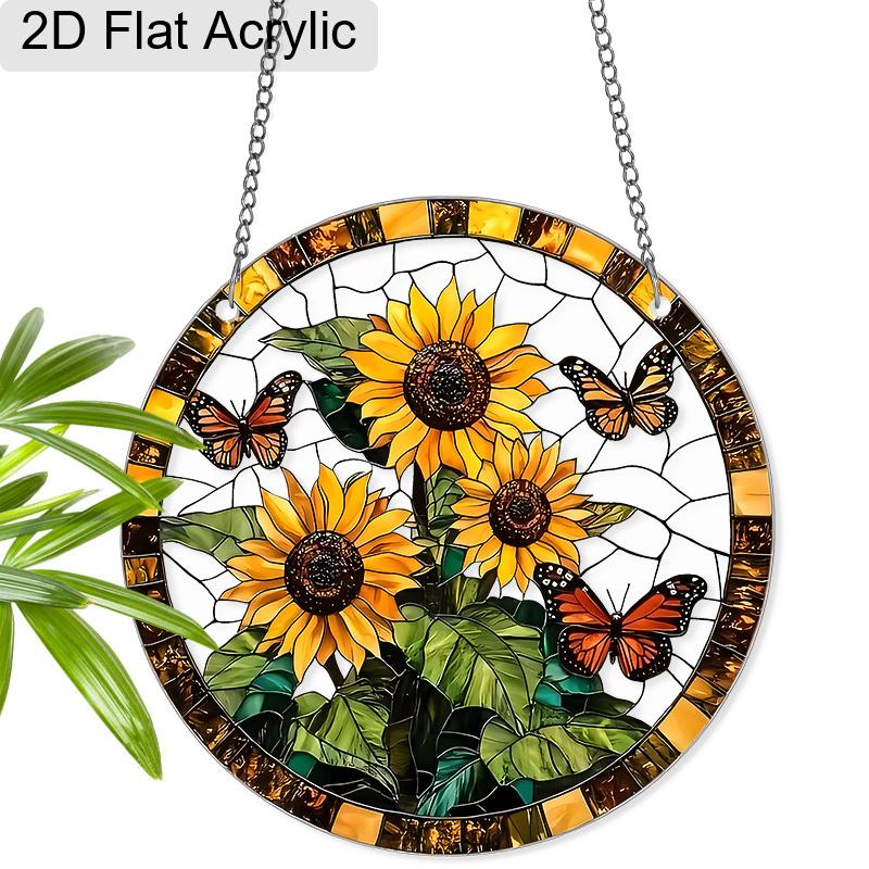Acrylic Sunflower and Monarch Butterfly Suncatcher Stained Glass Effect Window Hanging Ornament Flower Lover Gifts