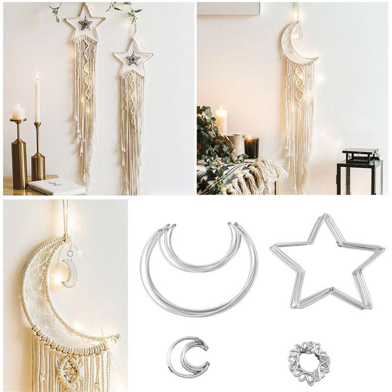 AEE4-Moon Star Dream Catcher Metal Hoop Rings Circle Macrame For DIY Craft Dream Catcher Making Home Wall Hanging Decoration