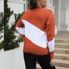 Suéter de Punto Holgado de Cuello Redondo con Combinación de Colores para Otoño e Invierno para Mujer