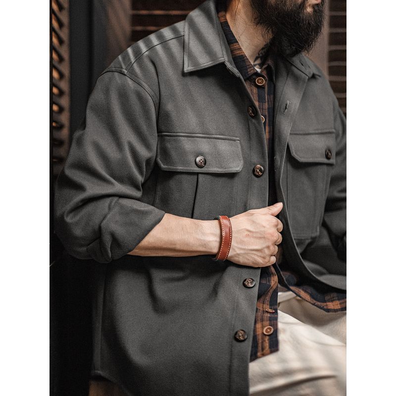 Madeng Parka American Retro Starry Sky Woolen Shirt Jacket Loose Lapels Heavy Weight Woolen Outwear Men's Autumn Clothing