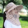 Sunscreen Hat Tea Picking Hat Women's Fishing Hat Solid Color Tea Picking Hat Face Covering Mask Hat Rollable and Portable