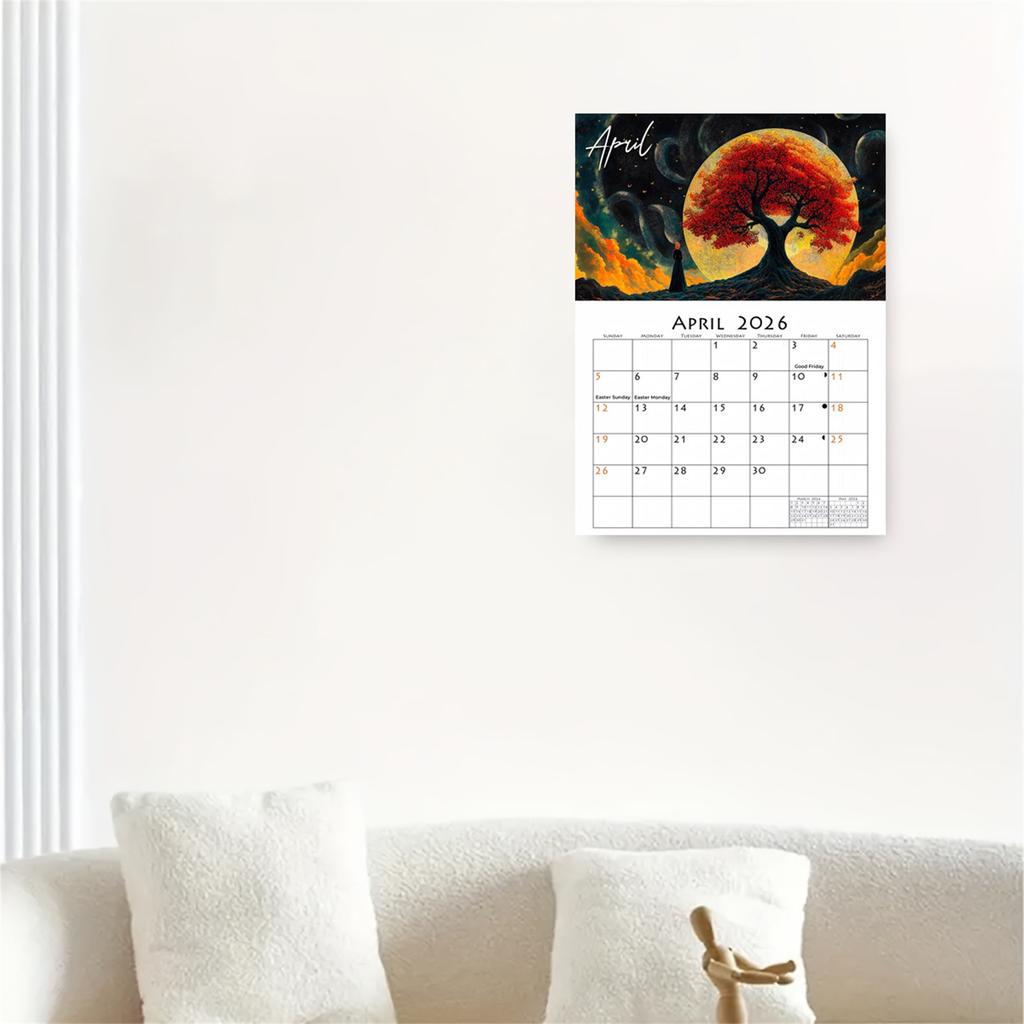 2026 Livets Tre Kalender, Mystisk Design Høytidselementer Kalender, Med Spiral Kalender