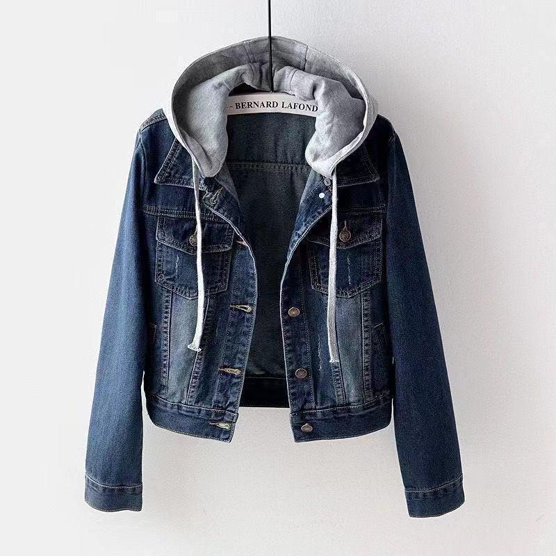 Women's Short Denim Jacket - Autumn/Winter Korean Style, Long Sleeve, Slim Fit, Hooded.