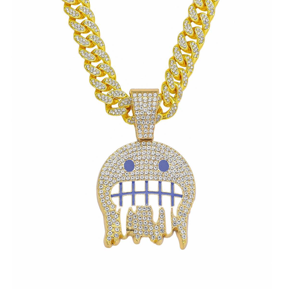 Full Diamond Ice Emoji Pendant Cuban Chain - Trendy Hip Hop Jewelry for Men