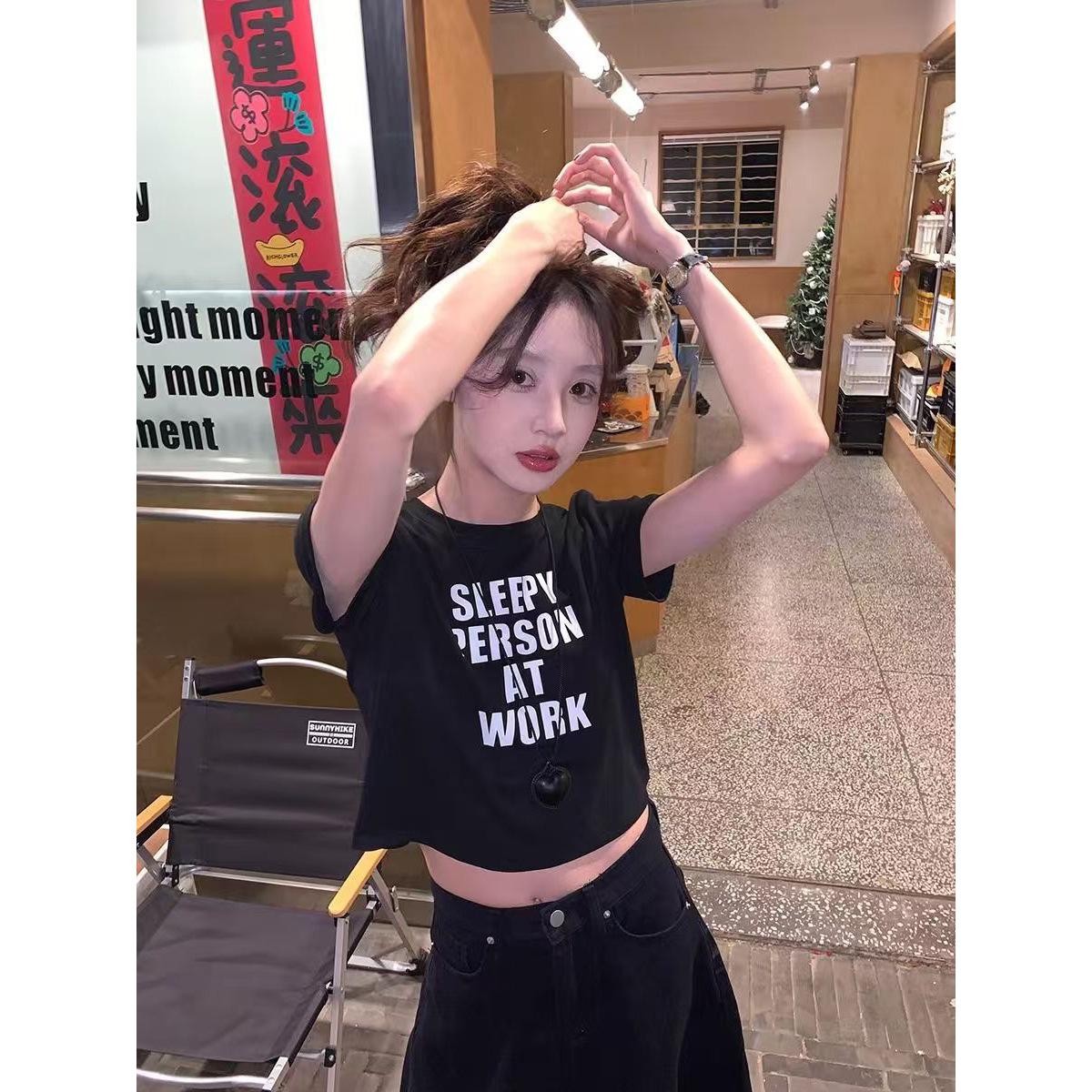 Spice Girl Button Print Short Sleeve T-Shirt Summer New Student White Short Top M